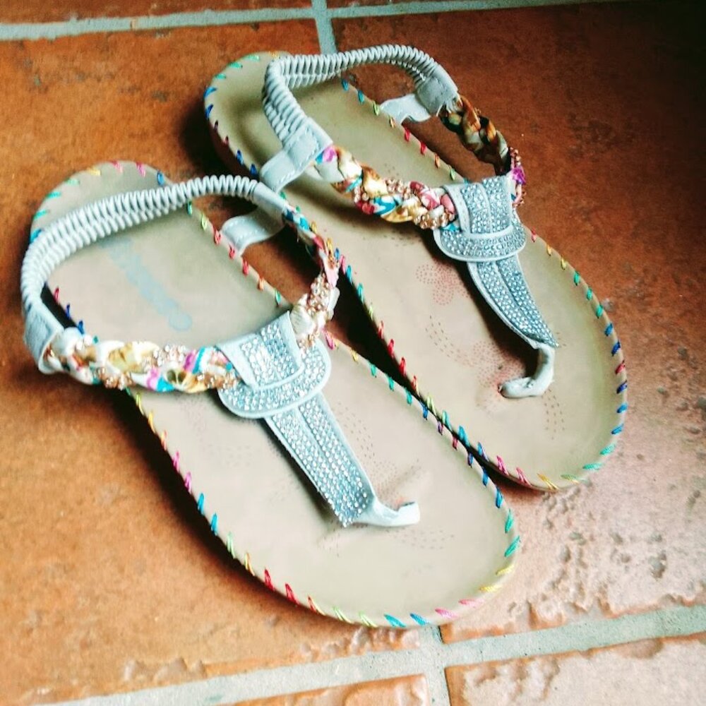 Women's Flat-Bottomed Bohemian Sandals with Rhinestones
